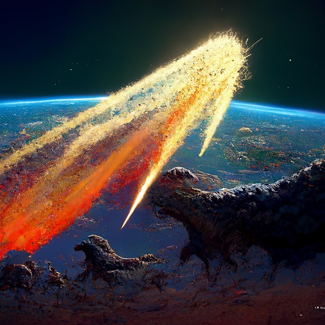 illustration of comet and dinosaurs